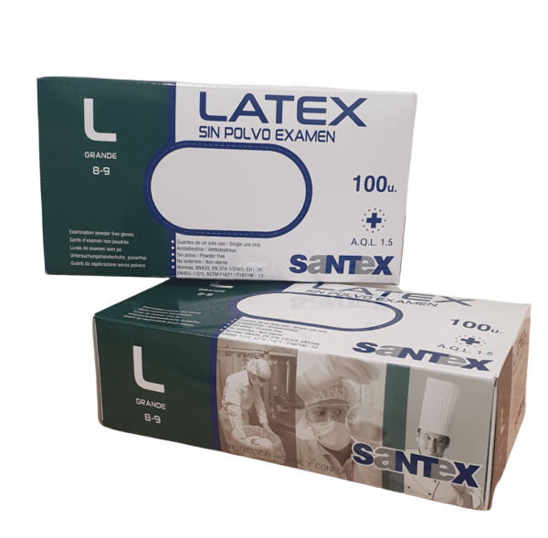Guantes de látex sin polvo SANTEX. Caja de 100 unidades.